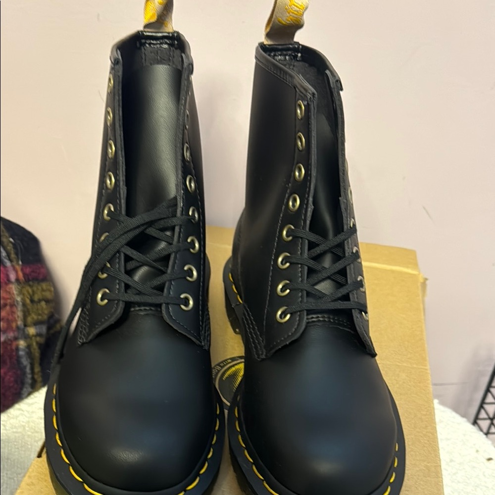 Dr. Martens Black Boots with Yellow Stitching